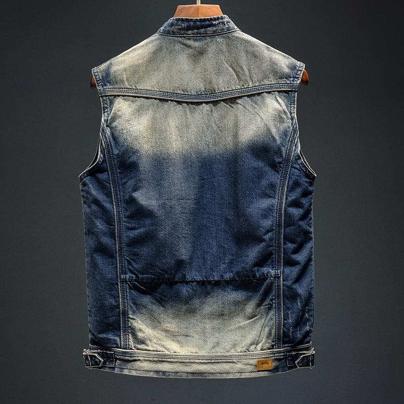 MenS Vintage Stand Collar Denim Vest 06389145Y