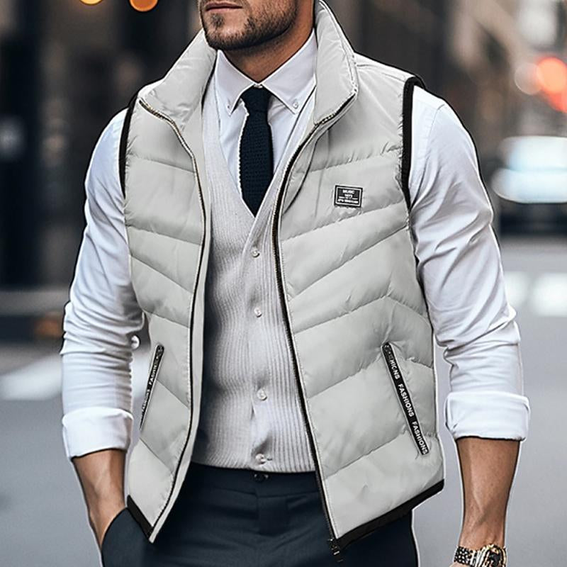 MenS Casual Solid Color Warm Stand Collar Down Vest 01447216Y