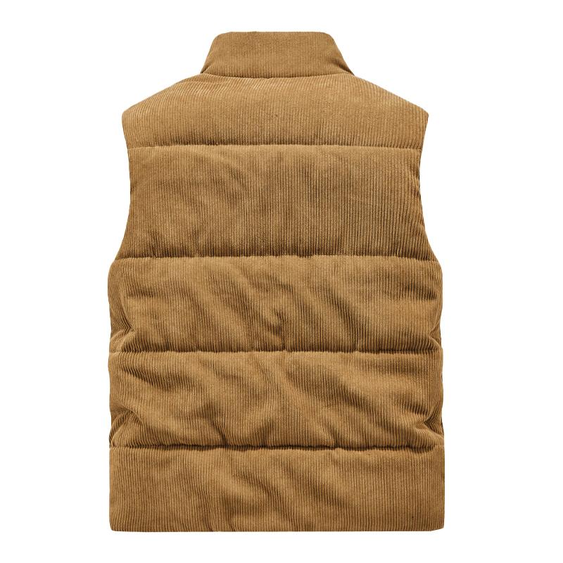 Mens Casual Solid Color Corduroy Warm Fleece Multi-Pocket Vest 62955730Y