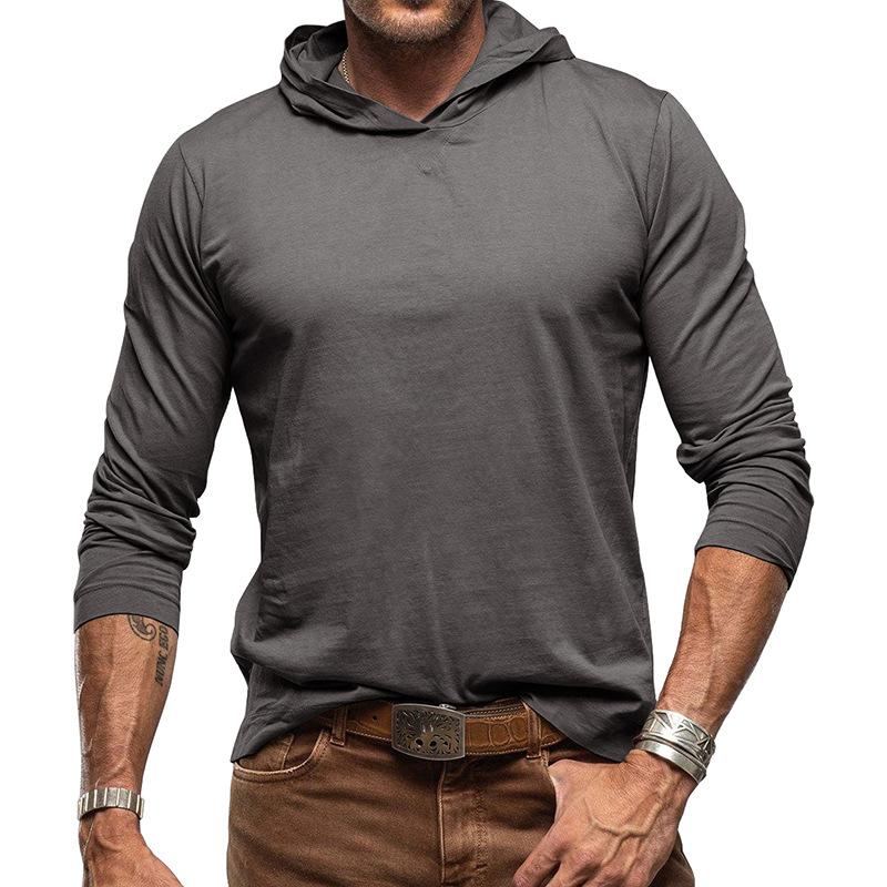 Mens Casual Solid Color Hooded Long Sleeve T-Shirt 90114469M