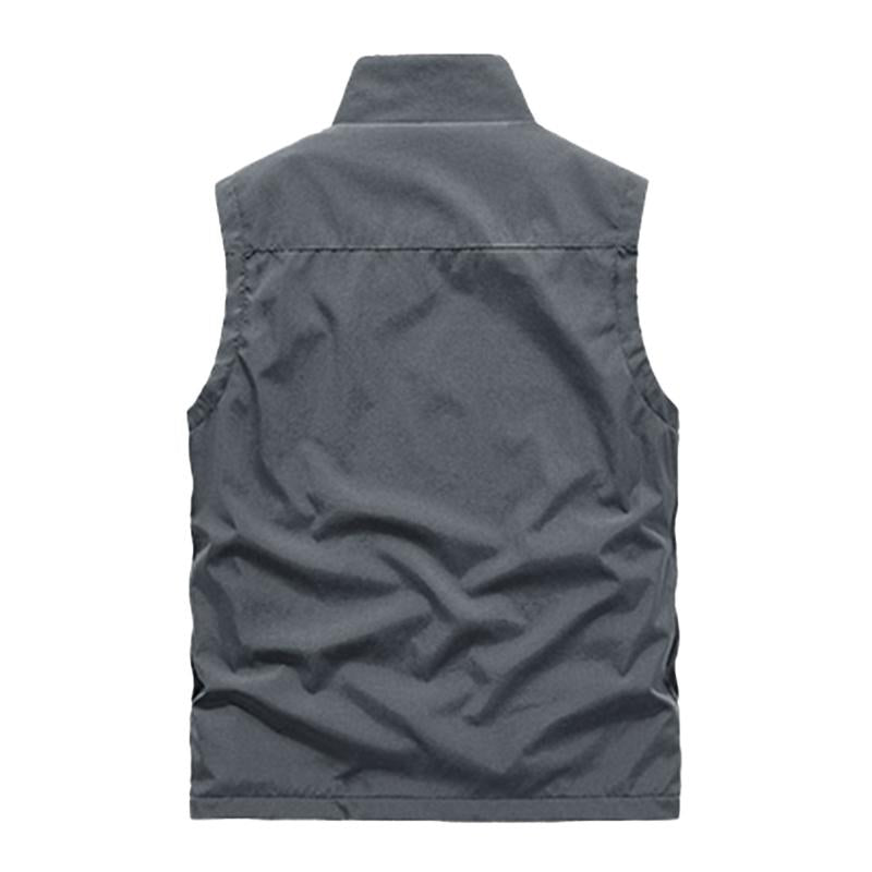 Mens Casual Stand Collar Zipper Multi-Pockets Quick-dry Workwear Vest 69045430M