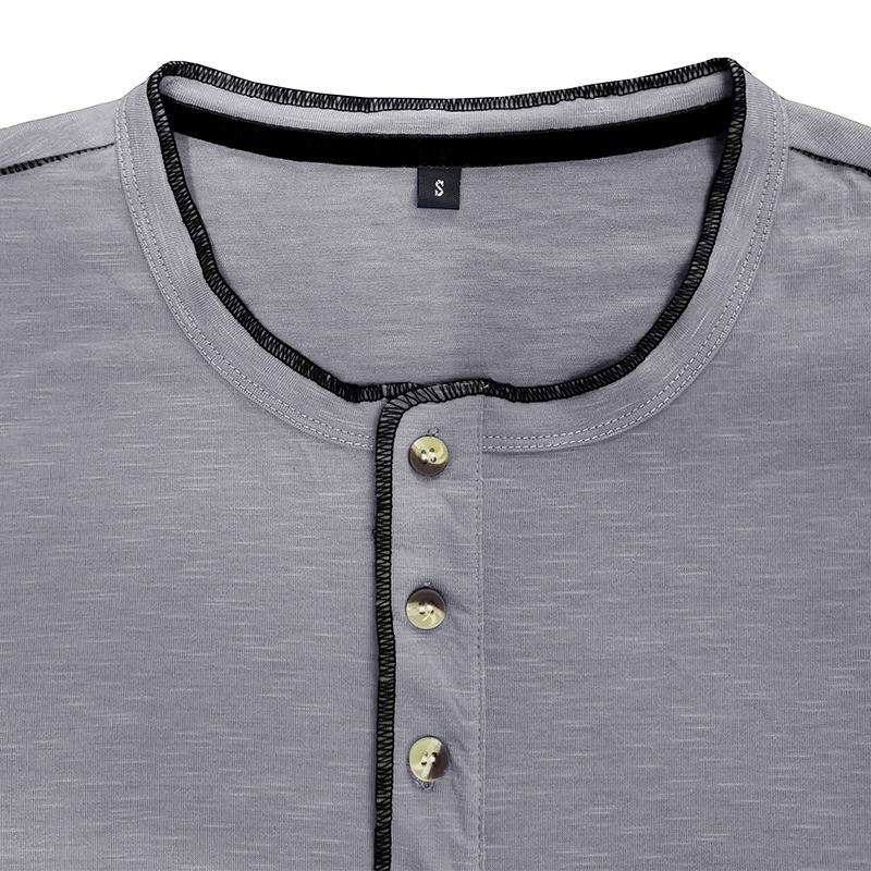 Mens Slub Cotton Crew Neck Long Sleeve Solid Henley T-Shirt 29496892X