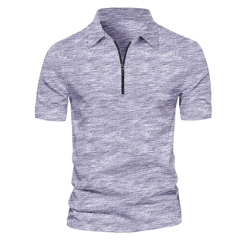 Mens Short Sleeve Zipper Solid Color Polo Shirt 89645806X