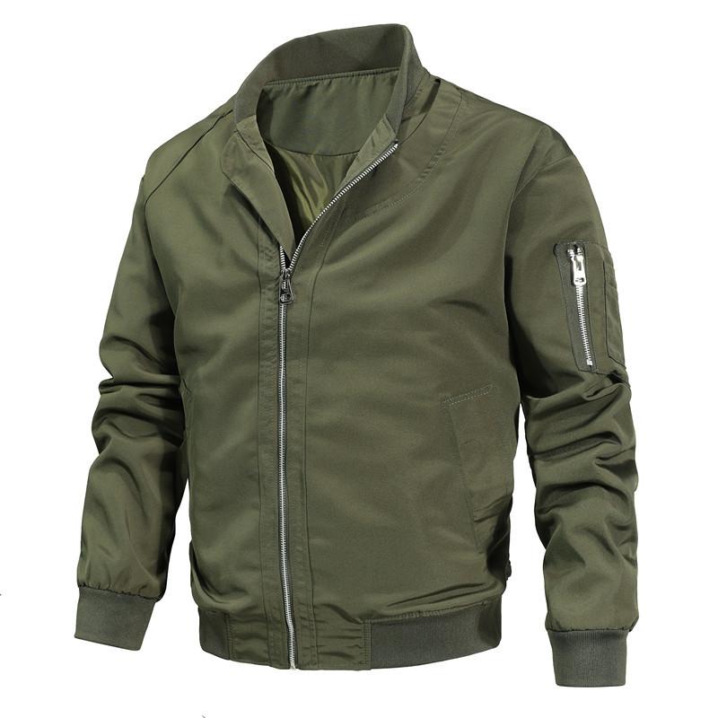 Mens Solid Color Stand Collar Zipper Loose Jacket 22468311X