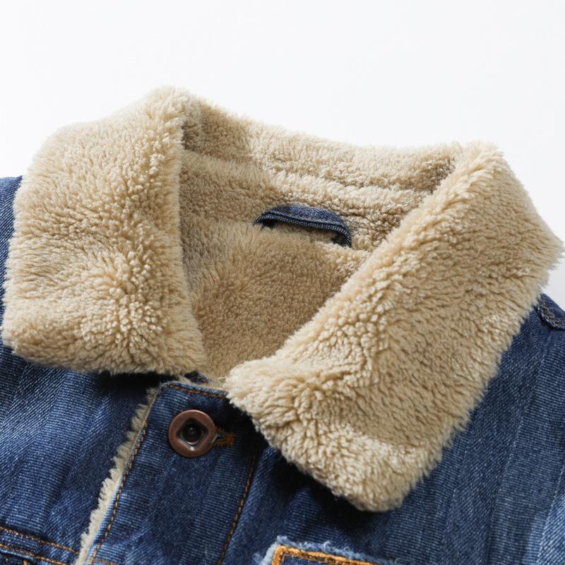 Mens Vintage Warm Fleece Lapel Multi Pocket Denim Vest 36995725Y