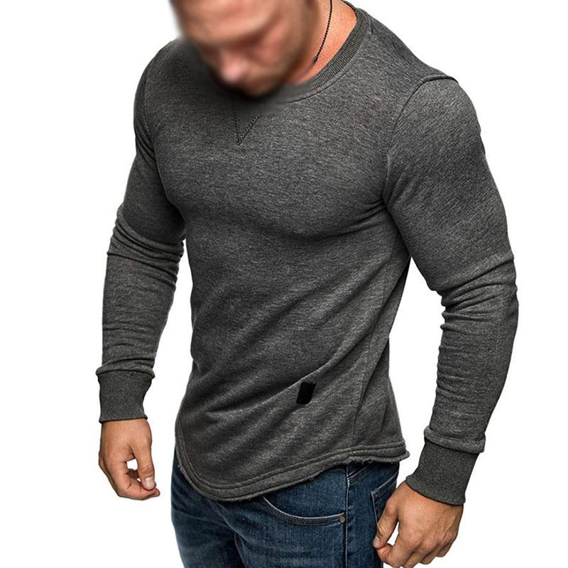 Mens Casual Solid Color Round Neck Long Sleeve T-Shirt 38971390M