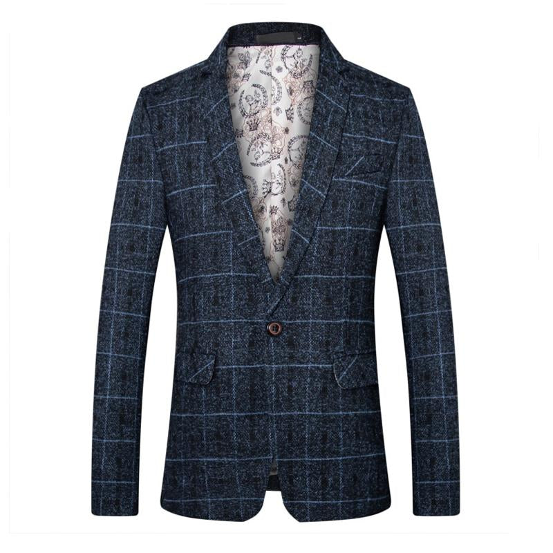 MenS Vintage Plaid One-Button Lapel Blazer 02832447Y