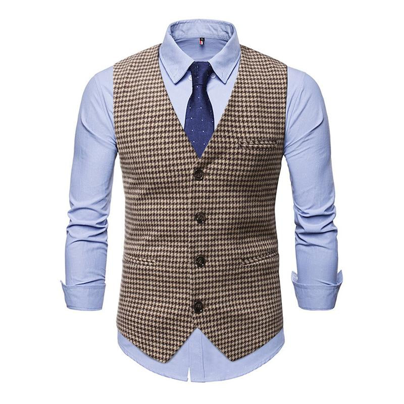 Mens Vintage Houndstooth Single Breasted V-Neck Suit Vest 97818421Y