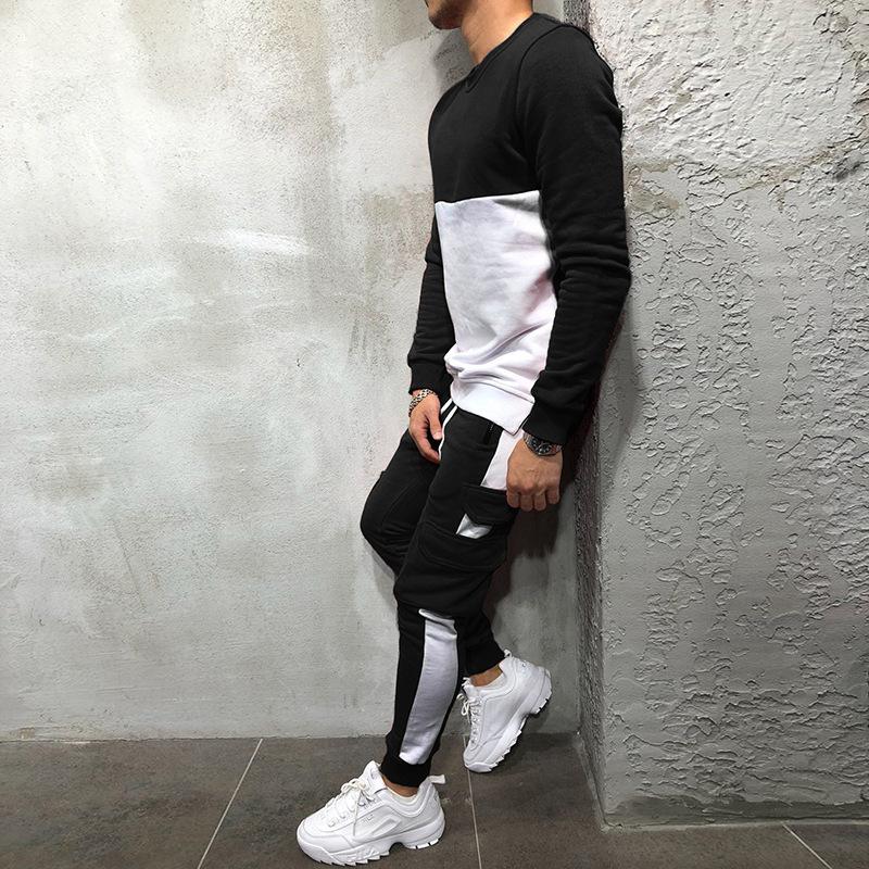 Mens Colorblock Round Neck Long Sleeve Sweatshirt Trousers Set 98502181Z