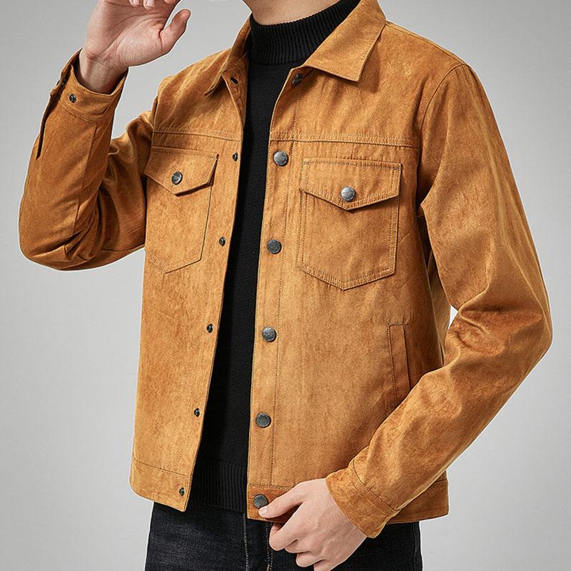 Mens Vintage Suede Brushed Lapel Single Breasted Jacket 63506956M