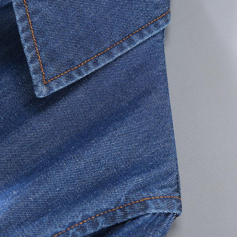 Mens Vintage Lapel Single Breasted Long Sleeve Denim Shirt 48569159M
