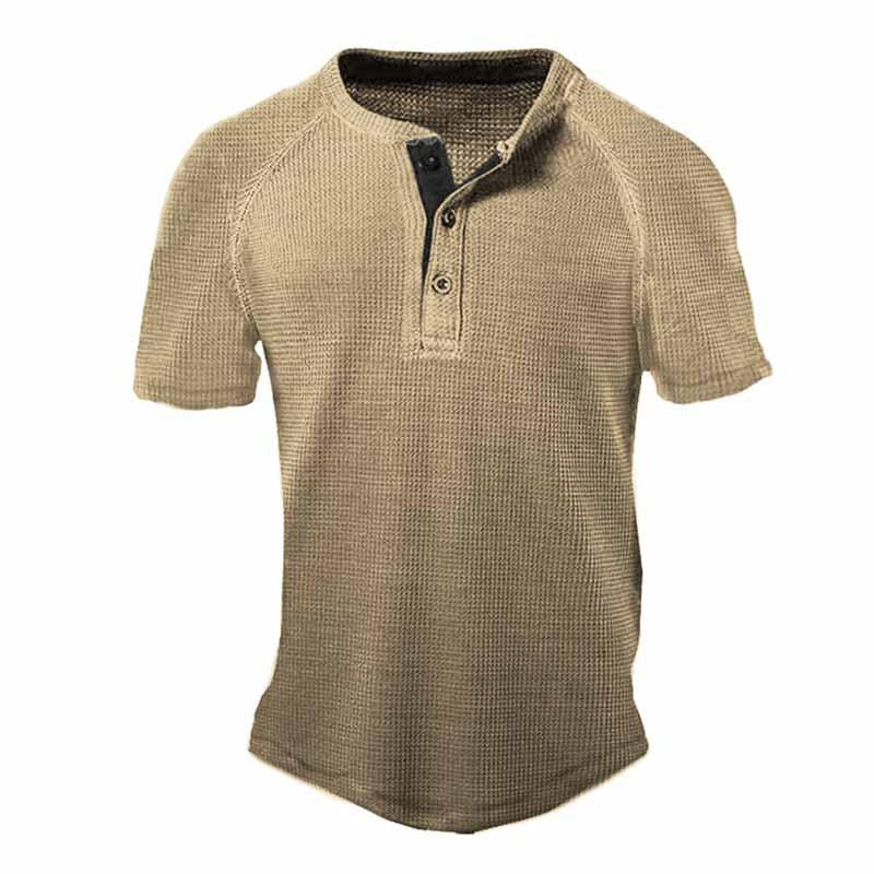 Mens Casual Outdoor Waffle Henley Short Sleeve T-Shirt 06866697M