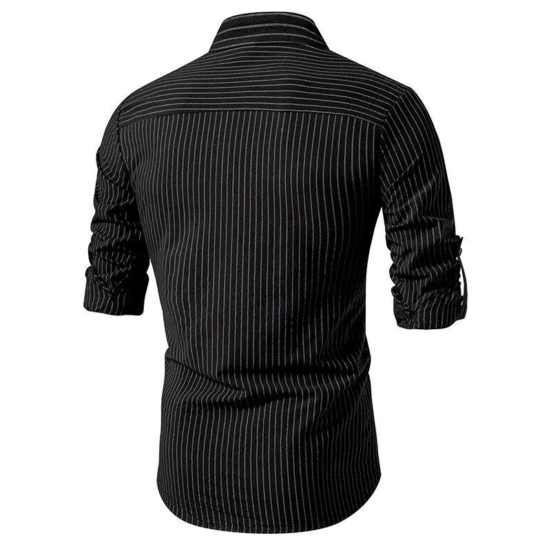 Mens Casual Striped Stand Collar Long Sleeve Shirt 95806899X