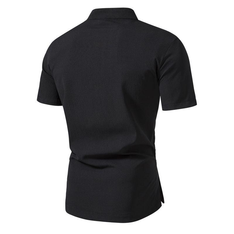 Mens Casual Shirt Retro Stand Collar Short Sleeve Shirt 25574754X