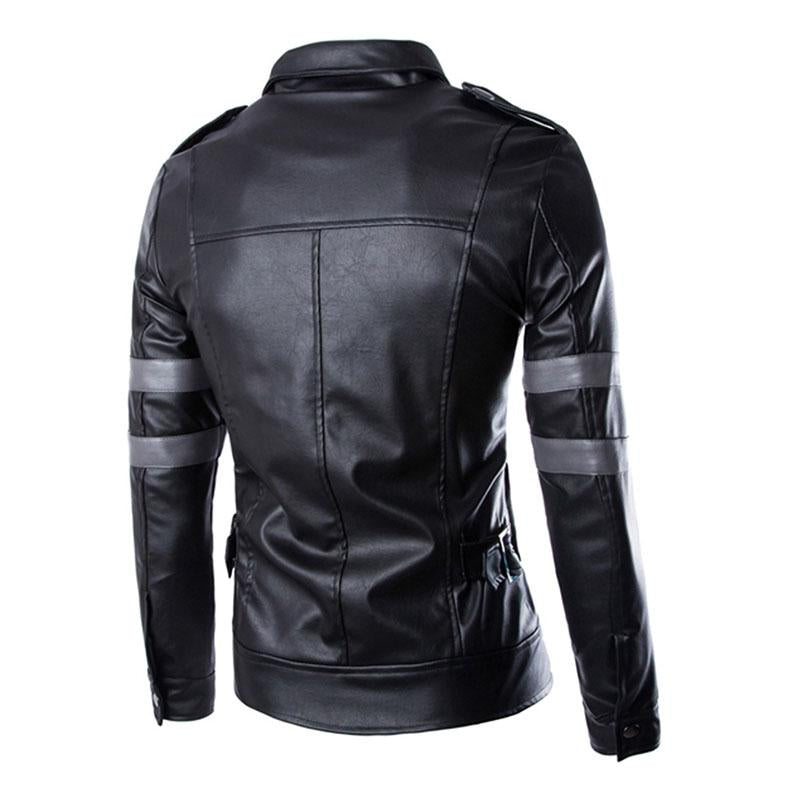 Mens Vintage Contrast Patchwork Lapel Multi-pocket Leather Jacket 16755981M