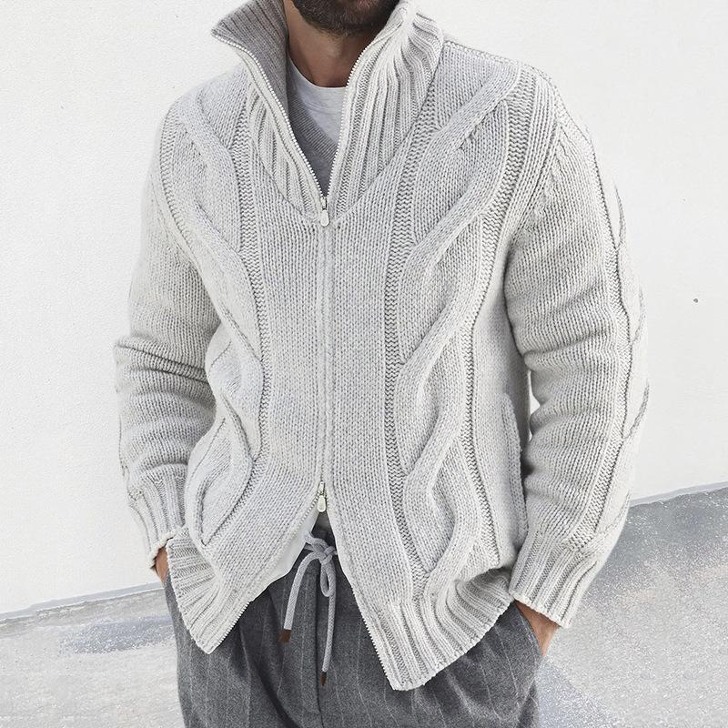 Mens High Collar Zipper Cable Knit Cardigan 86735989Z