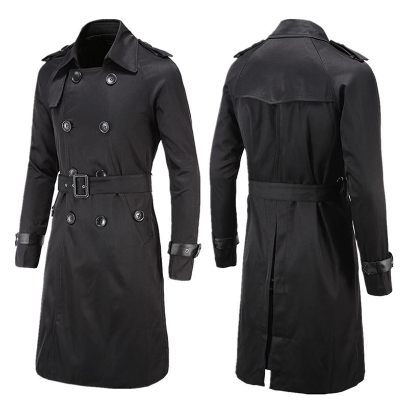 Mens Casual Slim Double Breasted Belt Long Trench Coat 07374820M
