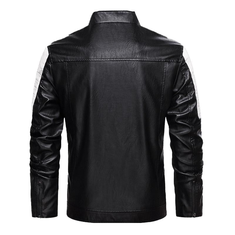 Mens Vintage Biker Panel Zip-Up Leather Jacket 88861496X