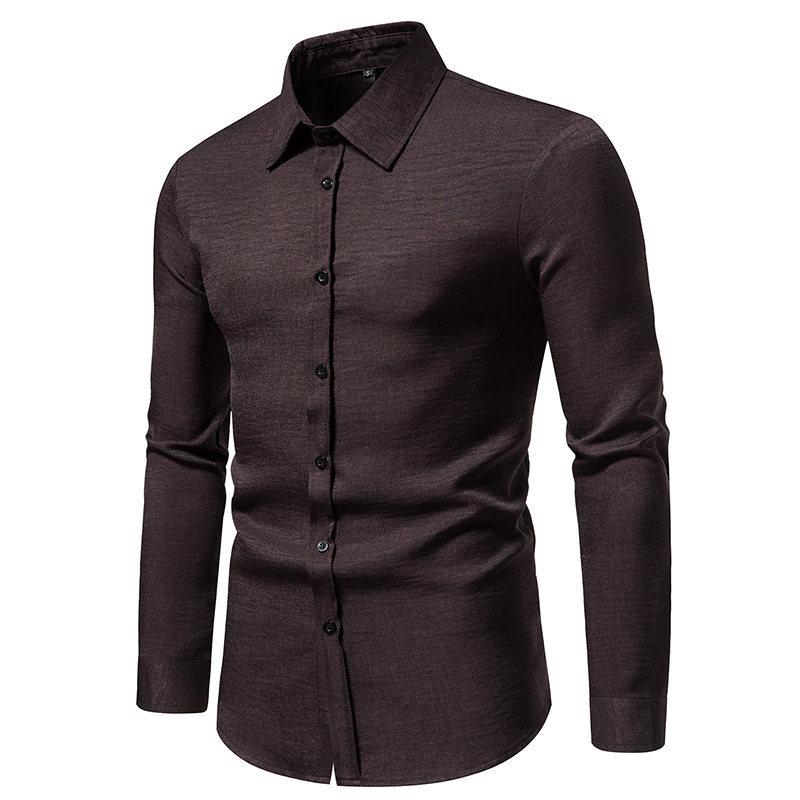 Mens Retro Solid Color Casual Long Sleeve Shirt 86241706Y