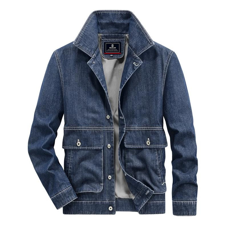 Mens Vintage Multi-Pocket Lapel Denim Jacket 00482992Y