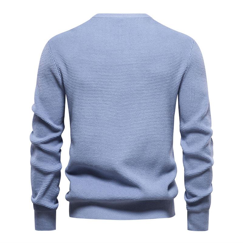 Mens Casual Contrast Stripe Patchwork Round Neck Long Sleeve Knitted Sweater 26118490M