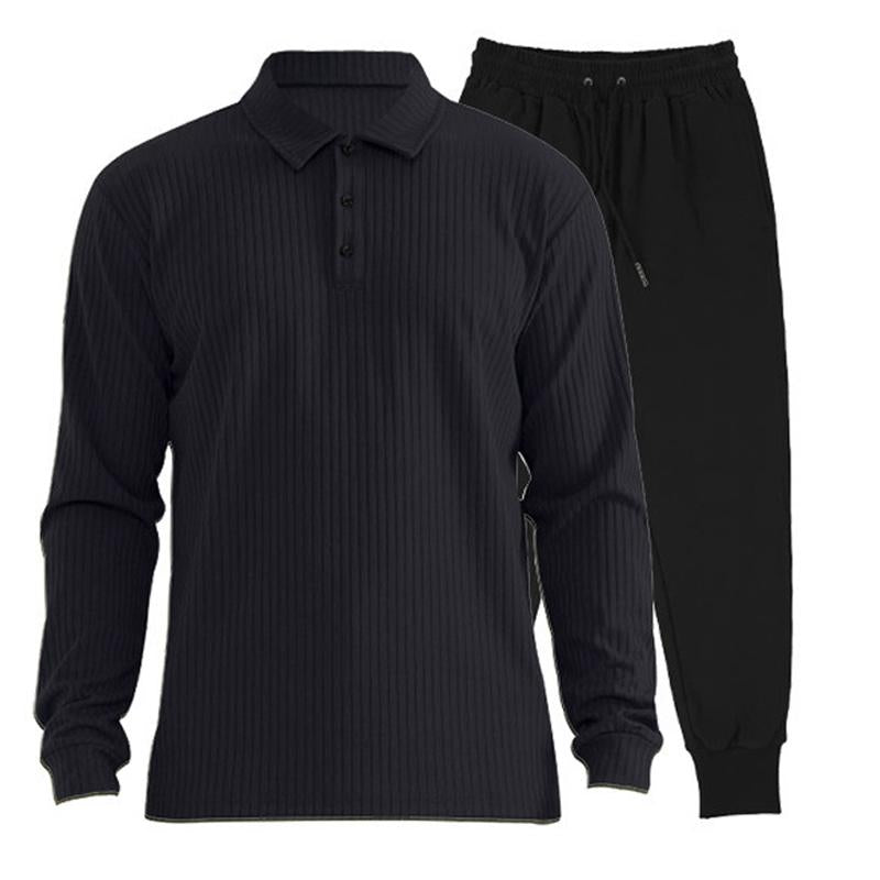 Mens Versatile Lapel Polo Shirt and Trousers Casual Two-piece Set 46121807X