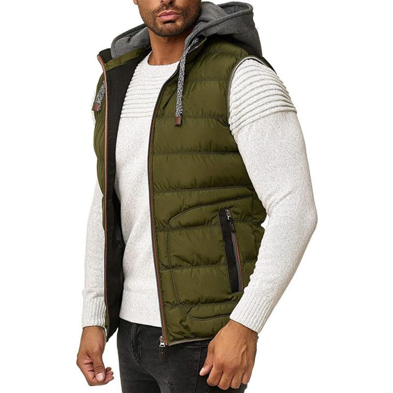 Mens Casual Color Block Hooded Down Vest 44011977Y
