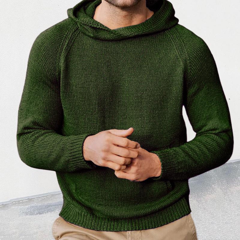 Mens Casual Solid Color Long Sleeve Hooded Knit Sweater 53760000M