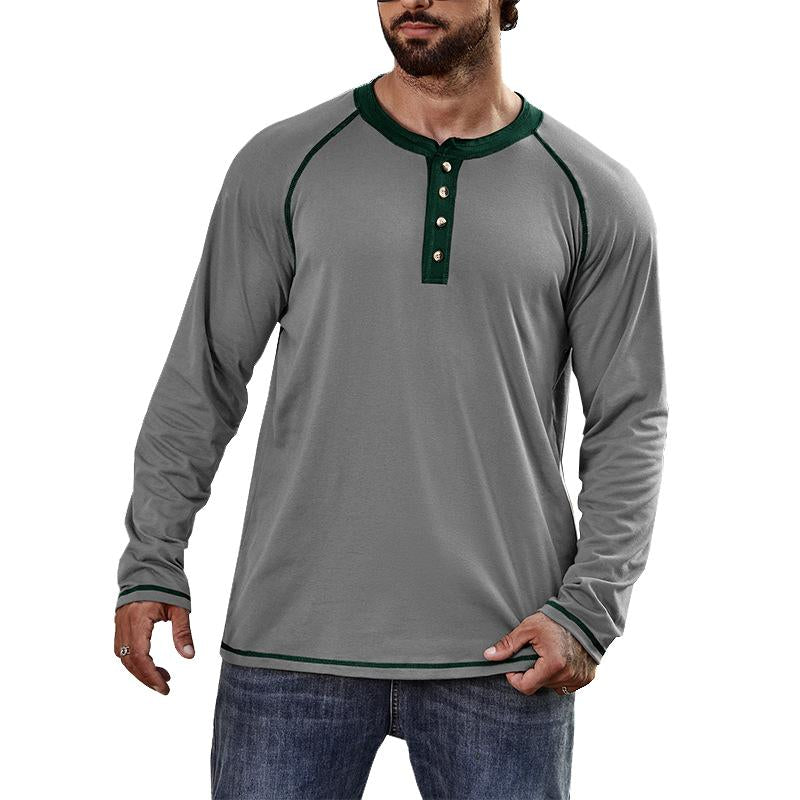 Mens Long Sleeve Crew Neck Henley Shirt 23582261X