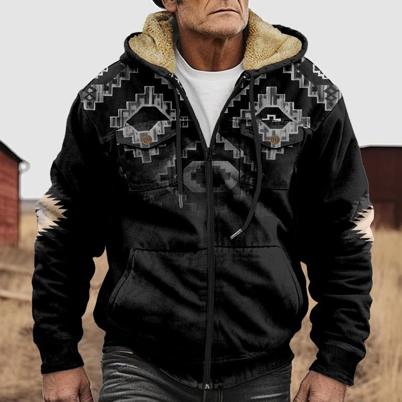 Mens Vintage Print Zip Hooded Fleece Jacket 76989421X