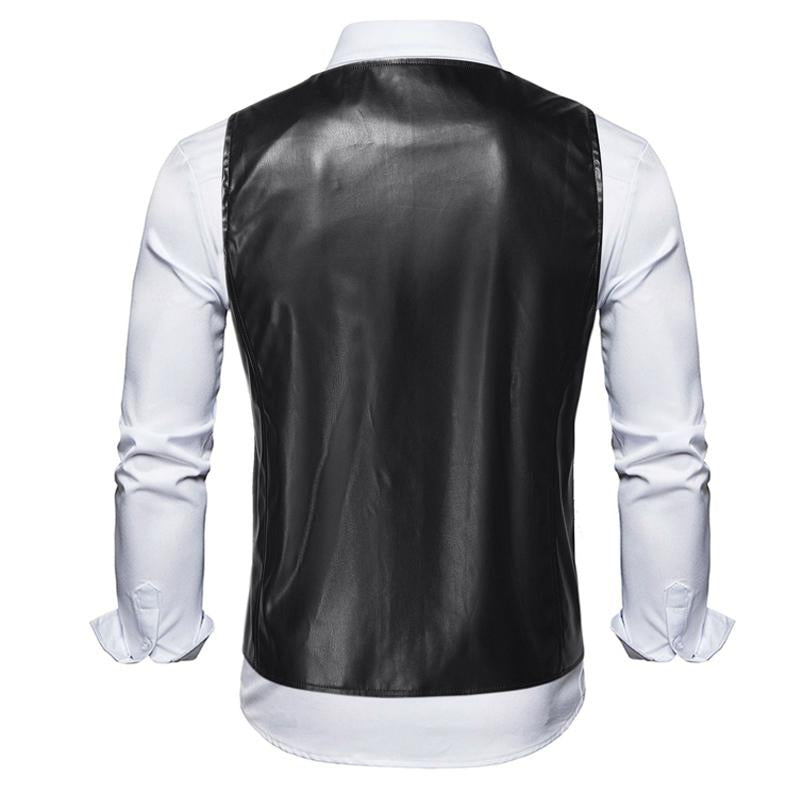 Mens Vintage Solid Color Collarless Leather Vest 99226572Y