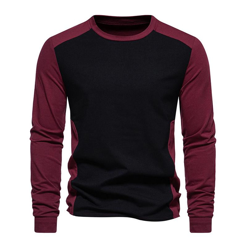 Mens Vintage Colorblock Patchwork Round Neck Long Sleeve T-Shirt 61646610M