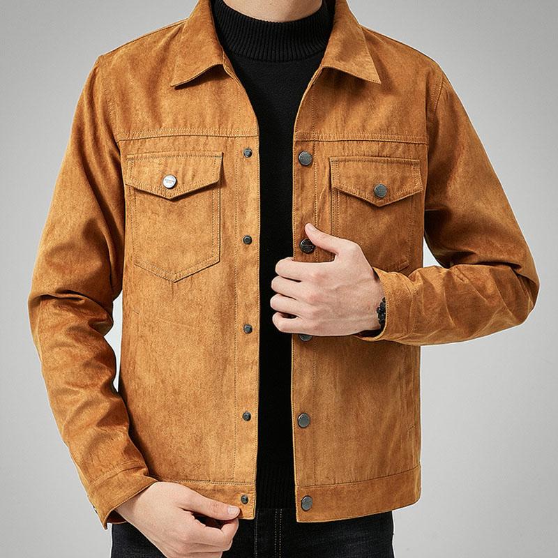 Mens Vintage Suede Brushed Lapel Single Breasted Jacket 63506956M