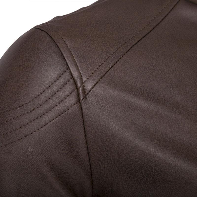 Mens Vintage Contrast Stand Collar Zipper Motorcycle Leather Jacket 44707249M