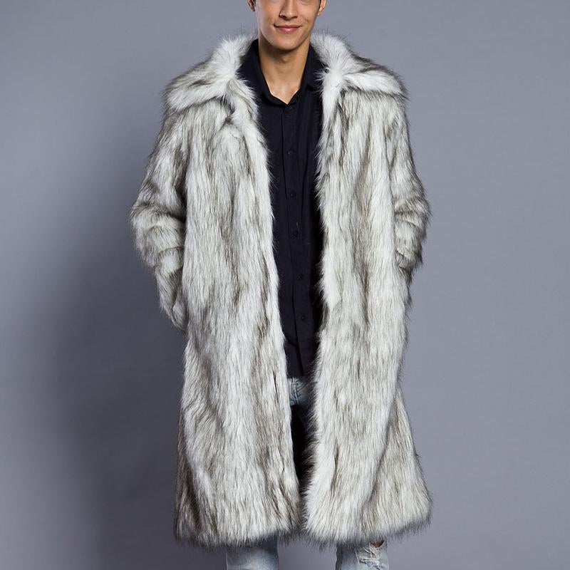 Mens Square Collar Long Imitation Fur Coat 96475183X