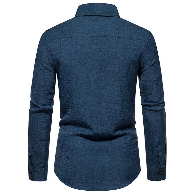 Mens Retro Solid Color Casual Long Sleeve Shirt 86241706Y