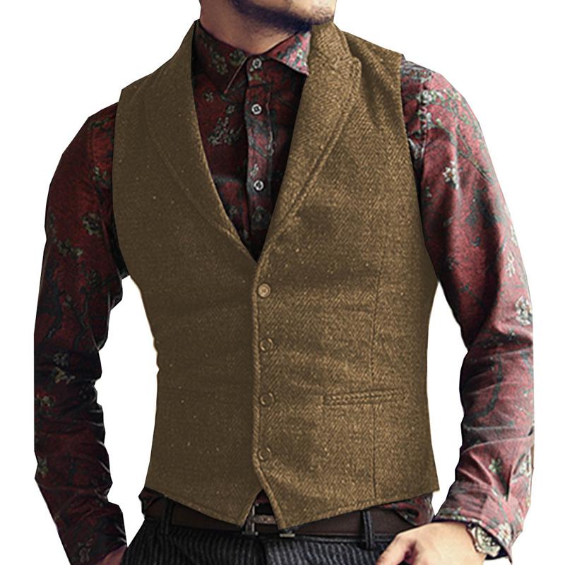 Mens Herringbone Vintage Suit Lapel Vest 41692668X