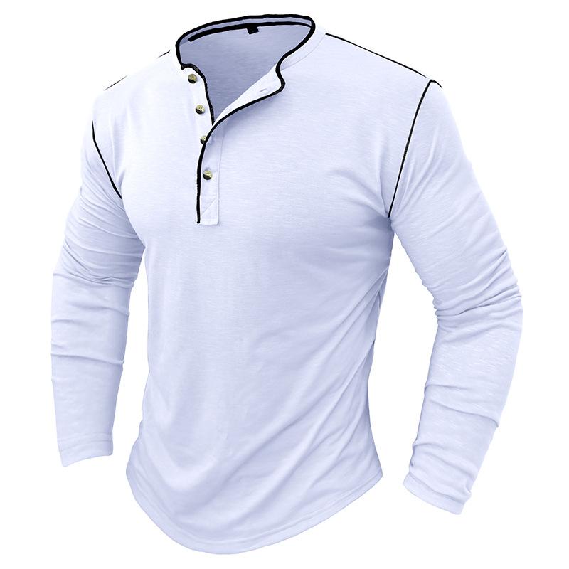 Mens Slub Cotton Crew Neck Long Sleeve Solid Henley T-Shirt 29496892X