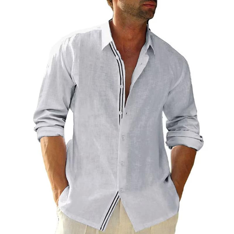 Mens Loose Linen Lapel Long Sleeve Casual Shirt 29596782X