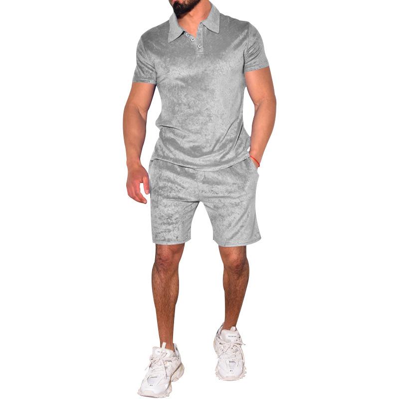 Mens Solid Lapel Short Sleeve Polo Shirt And Shorts Set 28691834Z