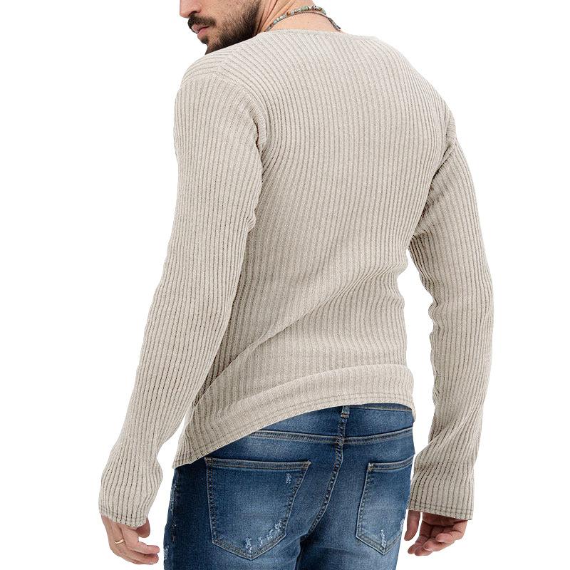 Mens Casual Solid Color V-Neck Long Sleeve Knitwear 93625426Y