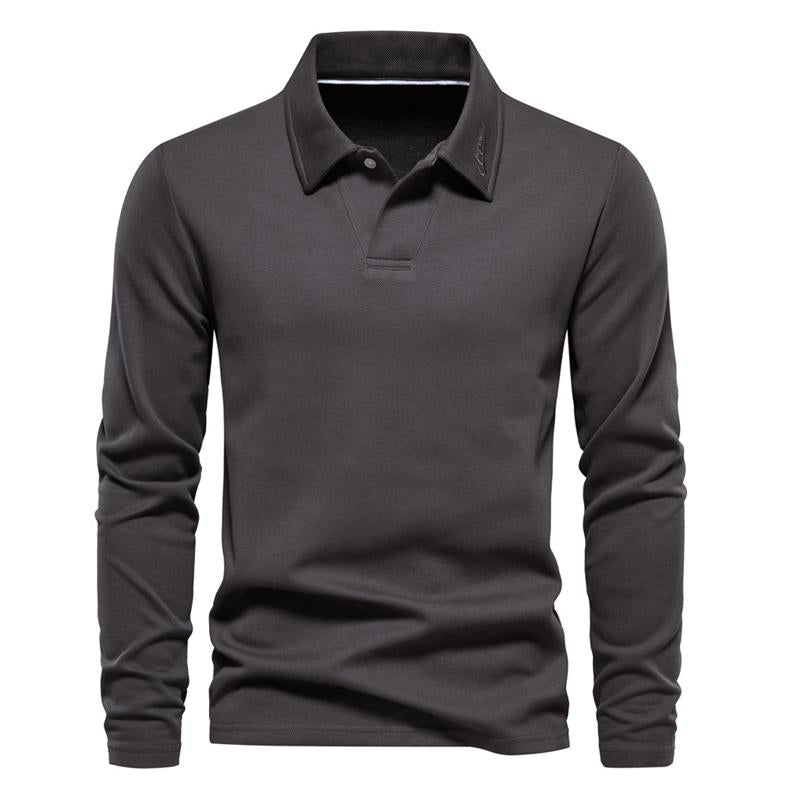 Mens Casual Solid Color Lapel Long Sleeve Polo Shirt 35348056X