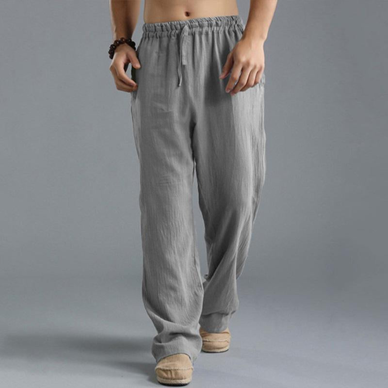Mens Casual Loose Cotton Linen Breathable Elastic Waist Trousers 31442547M