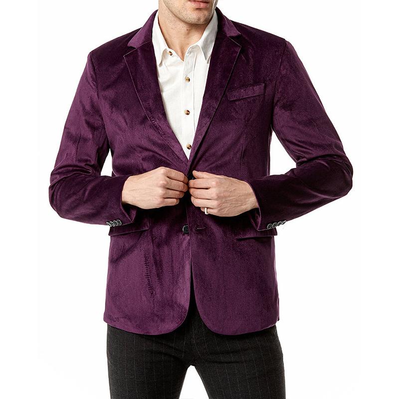 Mens Vintage Lapel Velvet Solid Color Single Breasted Blazer 49661067M