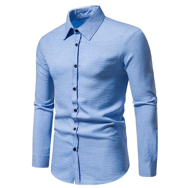 Mens Retro Solid Color Casual Long Sleeve Shirt 86241706Y