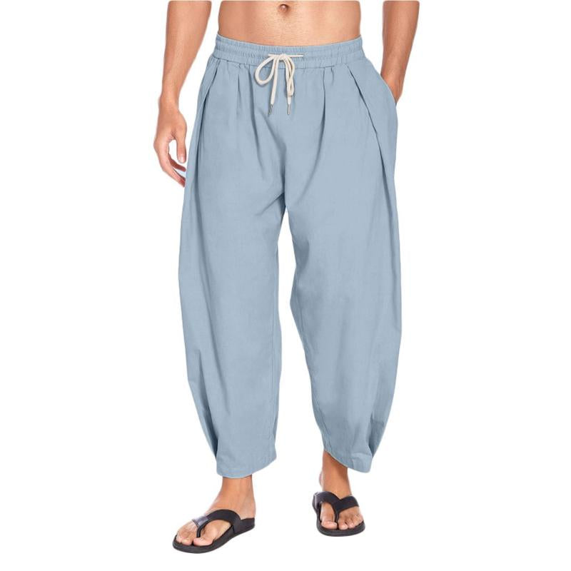 Mens Casual Drawstring Cotton Linen Loose Harem Pants 54003103M