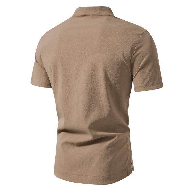 Mens Casual Shirt Retro Stand Collar Short Sleeve Shirt 25574754X
