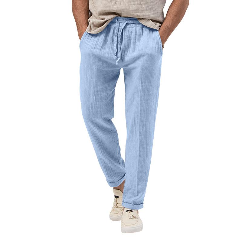 Mens Casual Breathable Solid Color Loose Elastic Waist Trousers 54375023M