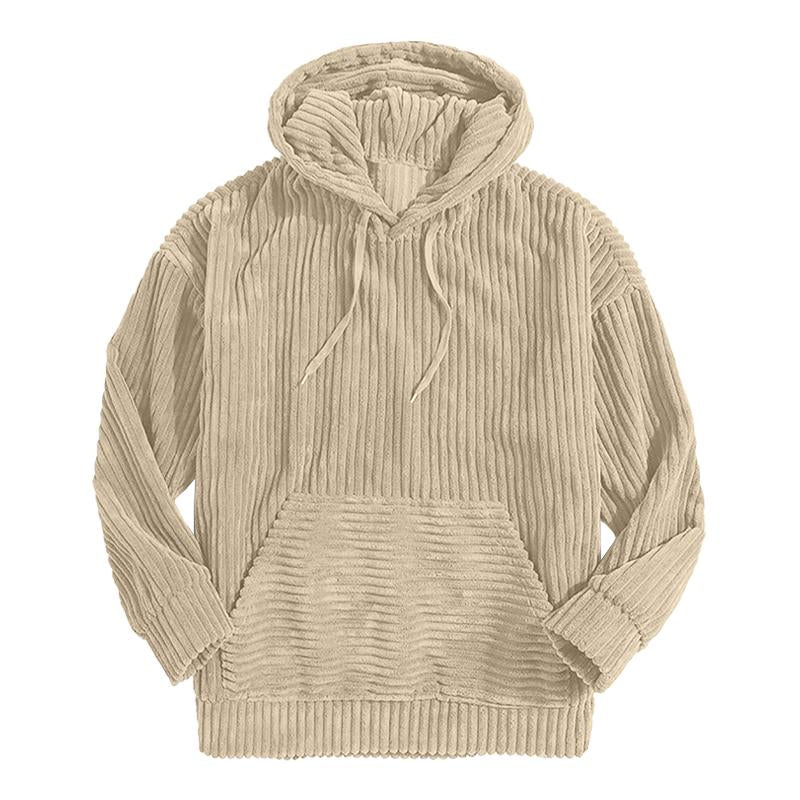 Mens Casual Solid Color Thickened Corduroy Kangaroo Pocket Long Sleeve Hoodie 13758142M