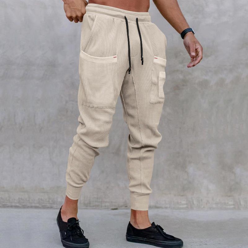 Mens Solid Elastic Waist Multi-pocket Casual Sweatpants 56855031Z